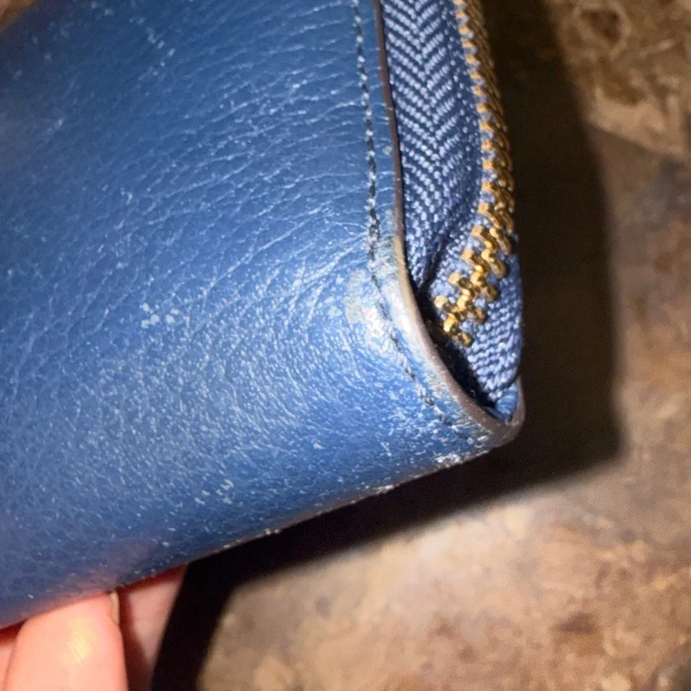 Michael Kors Dark Blue Pebbled Leather Zip Wallet with Gold MK Emblem
